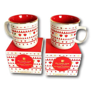 Davids Tea Coffee Xmas Mug Lot 2 Cherry Red Holiday Nordic 13 oz Ceramic New